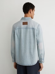 Reiss Acid Blue Randall Monogram Relaxed Washed-Denim Overshirt - Image 6 of 7