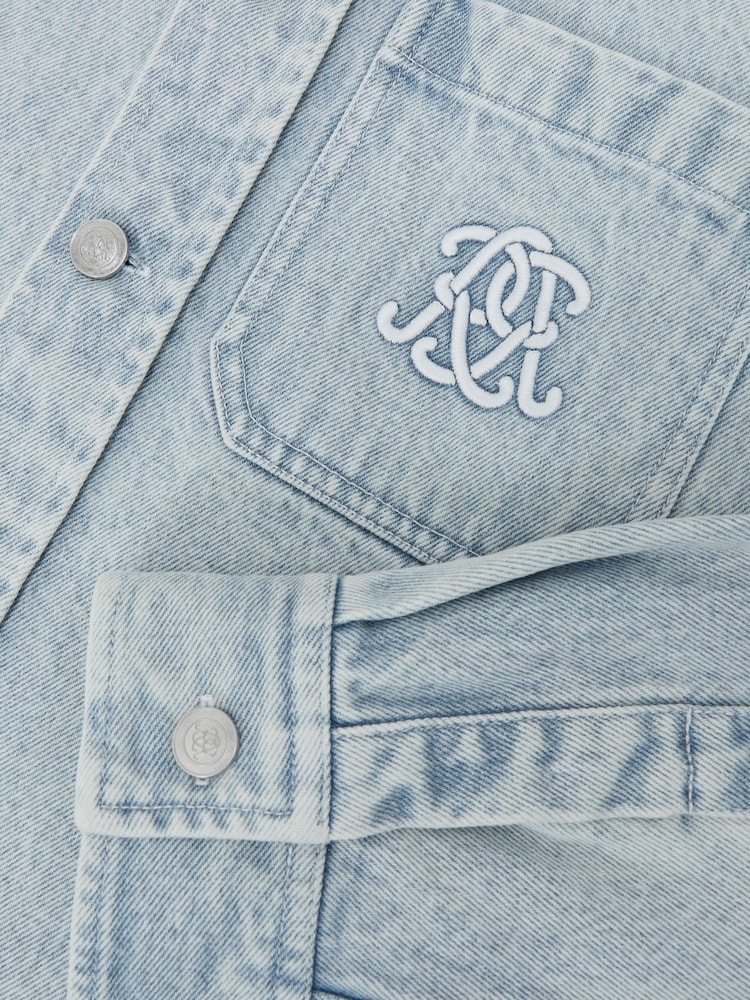 Reiss Acid Blue Randall Monogram Relaxed Washed-Denim Overshirt - Image 7 of 7