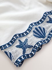 White/Blue Embroidered Shell Trim Shorts with Linen - Image 3 of 3