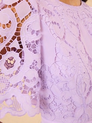 Love & Roses Lilac Purple Petite Lace Angel Sleeve Mini Dress - Image 5 of 5