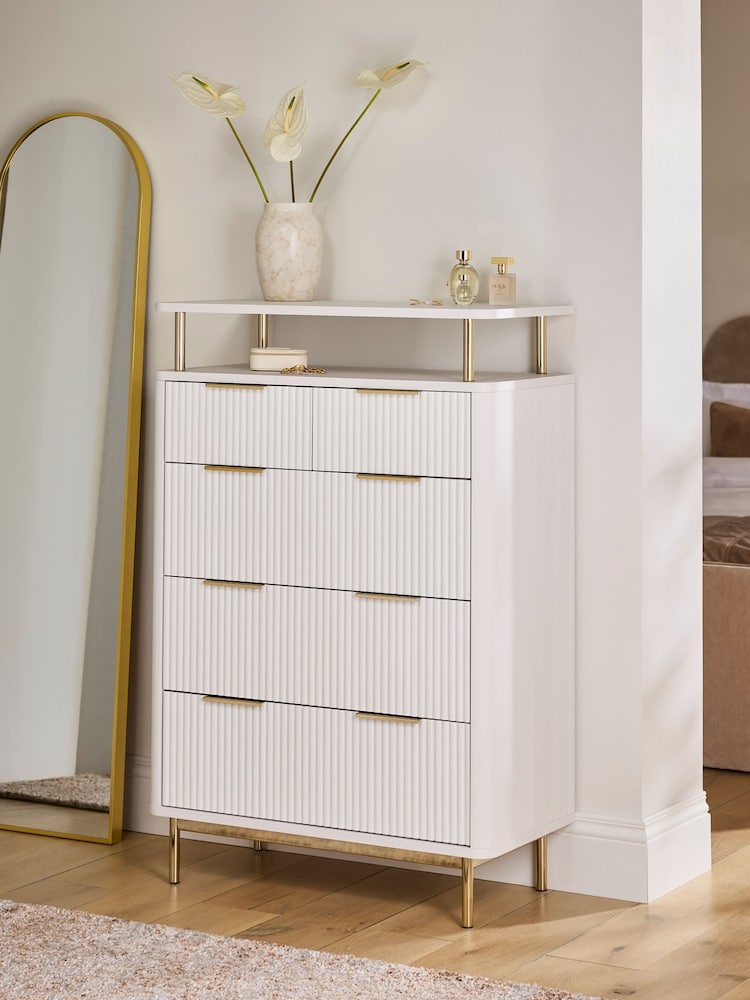 White Emilie Oak Effect Tall Chest of Drawers - Image 2 of 9 White Emilie Oak Effect Tall Chest of Drawers - Image 2 of 9
