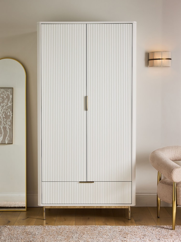 White Emilie Oak Effect Double, 1 Drawer Wardrobe - Image 1 of 9 White Emilie Oak Effect Double, 1 Drawer Wardrobe - Image 1 of 9