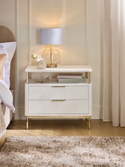 White Emilie Oak Effect 2 Drawer Wide Bedside Table - Image 1 of 6