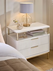 White Emilie Oak Effect 2 Drawer Wide Bedside Table - Image 2 of 6
