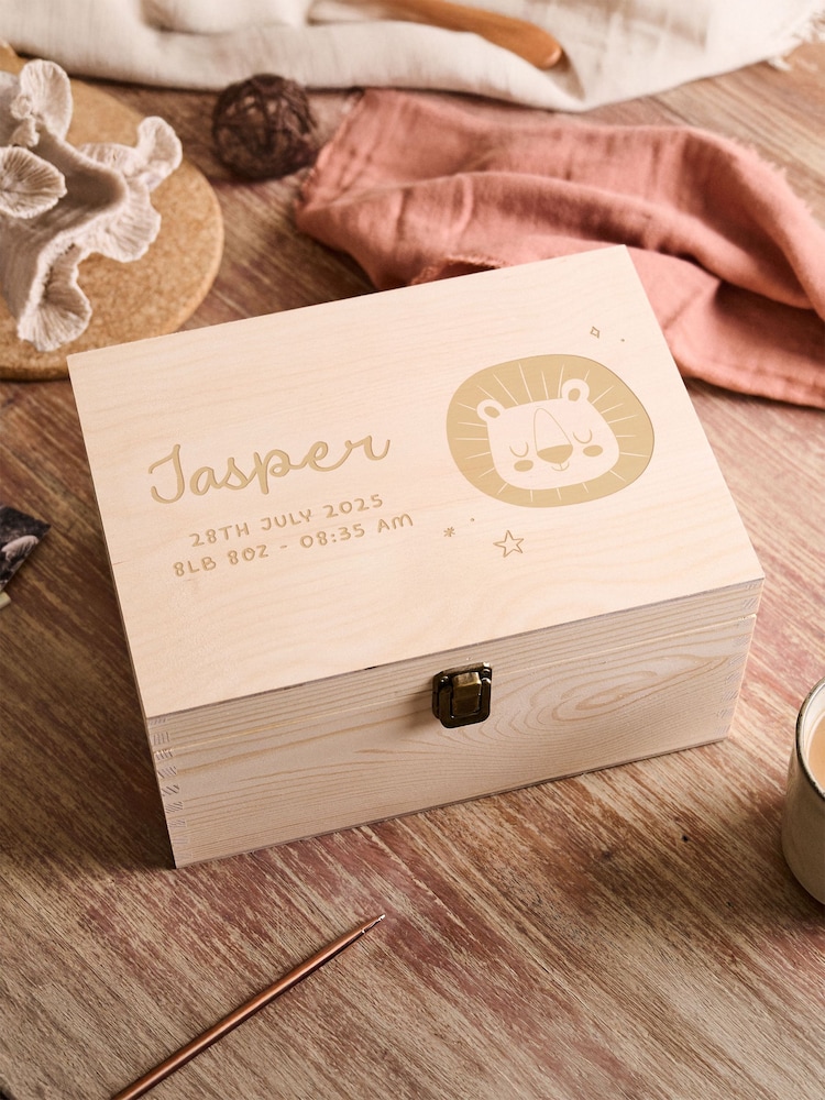 Little Lion Personalised Memory Keepsake Box by No Ordinary Gift - Image 1 of 2 Little Lion Personalised Memory Keepsake Box by No Ordinary Gift - Image 1 of 2