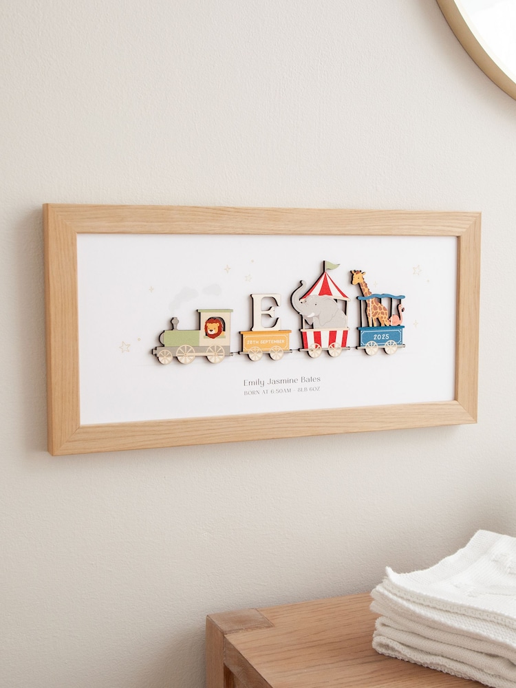 Animal Circus Train New Baby Details Print - Oak by No Ordinary Gift - Image 1 of 2