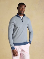 Joules Hillside Blue Striped Quarter Zip Knitted Jumper - Image 1 of 5