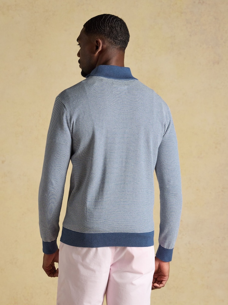 Joules Hillside Blue Striped Quarter Zip Knitted Jumper - Image 2 of 5 Joules Hillside Blue Striped Quarter Zip Knitted Jumper - Image 2 of 5