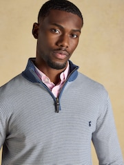 Joules Hillside Blue Striped Quarter Zip Knitted Jumper - Image 4 of 5