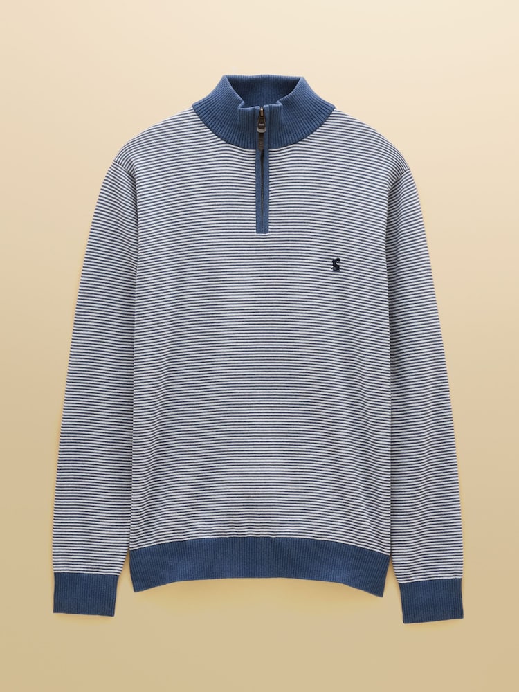 Joules Hillside Blue Striped Quarter Zip Knitted Jumper - Image 5 of 5 Joules Hillside Blue Striped Quarter Zip Knitted Jumper - Image 5 of 5