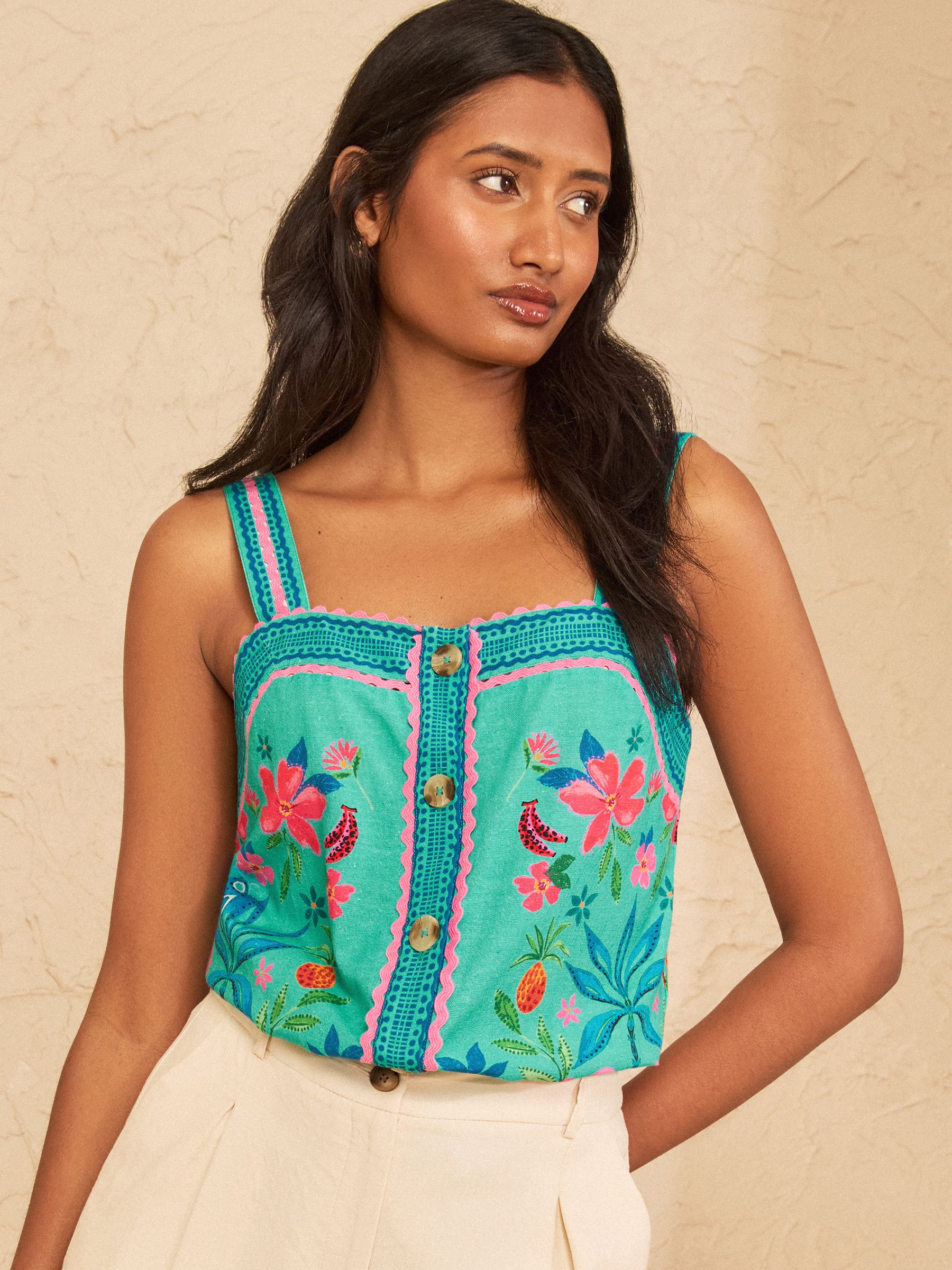 Buy Love & Roses Aqua Floral Print Square Neck Button Through Cami