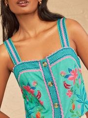 Love & Roses Aqua Floral Print Square Neck Button Through Cami - Image 2 of 4