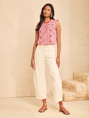 Love & Roses Red Gingham Embroidered Bib Sleeveless Blouse - Image 3 of 4