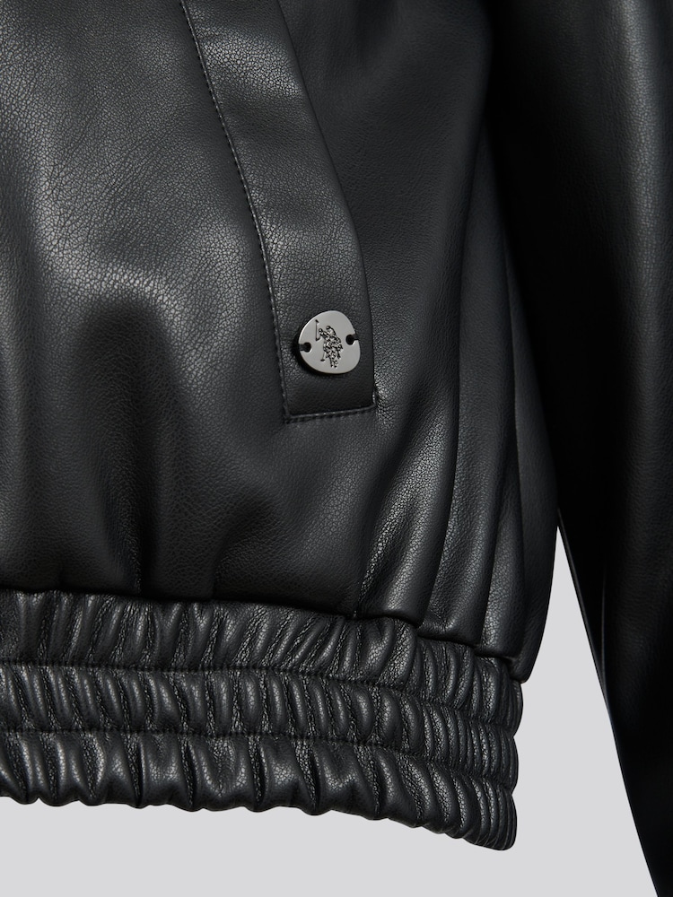 black leather polo bomber leather jacket