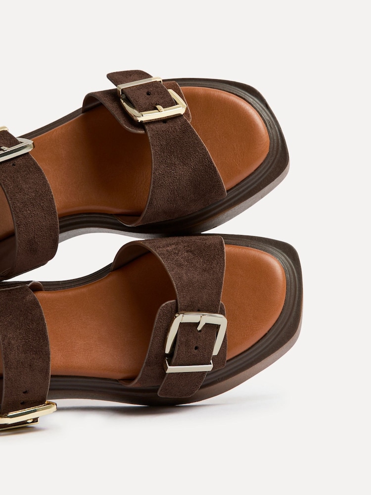 Linzi Brown Source Wide Fit With Buckle Straps Flatform Sandals - Image 5 of 5