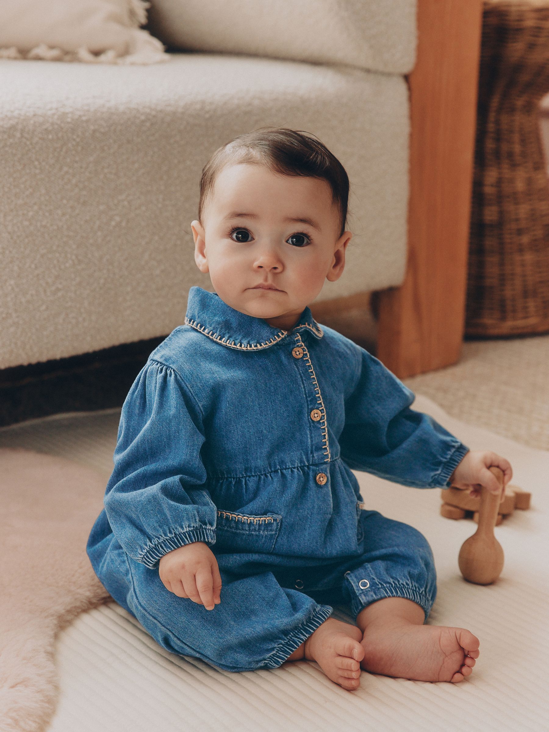 Buy Denim Blue Baby Romper (0mths-2yrs) from the Next UK online shop