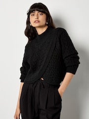 Apricot Black Cable Knit Wrap Jumper - Image 1 of 5
