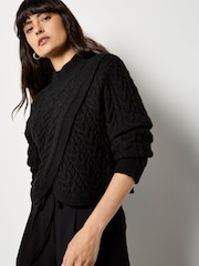 Apricot Black Cable Knit Wrap Jumper - Image 2 of 5
