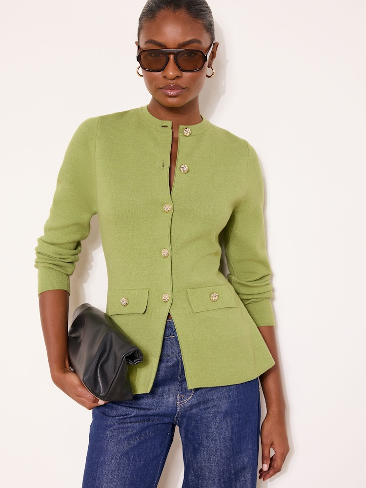 Lipsy Olive Green Buttoned Smart Longline Knit Cardigan - Image 1 of 4 Lipsy Olive Green Buttoned Smart Longline Knit Cardigan - Image 1 of 4