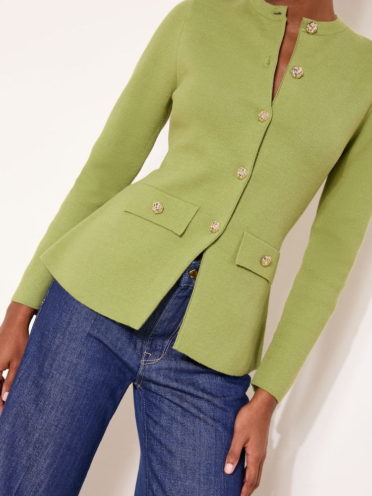 Lipsy Olive Green Buttoned Smart Longline Knit Cardigan - Image 2 of 4 Lipsy Olive Green Buttoned Smart Longline Knit Cardigan - Image 2 of 4