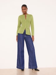 Lipsy Olive Green Buttoned Smart Longline Knit Cardigan - Image 3 of 4