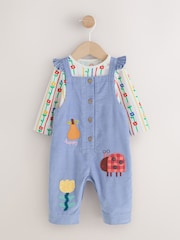 Blue Cord Embroidered Dungaree and Bodysuit Baby 2 Piece Set (0mths-2yrs) - Image 1 of 6