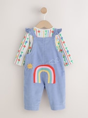 Blue Cord Embroidered Dungaree and Bodysuit Baby 2 Piece Set (0mths-2yrs) - Image 2 of 6