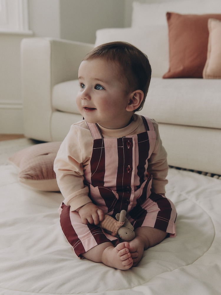 Chocolate Brown Stripe Baby Dungaree And Bodysuit 2 Piece Set (0mths-2yrs) - Image 1 of 8