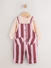 Chocolate Brown Stripe Baby Dungaree And Bodysuit 2 Piece Set (0mths-2yrs) - Image 2 of 8