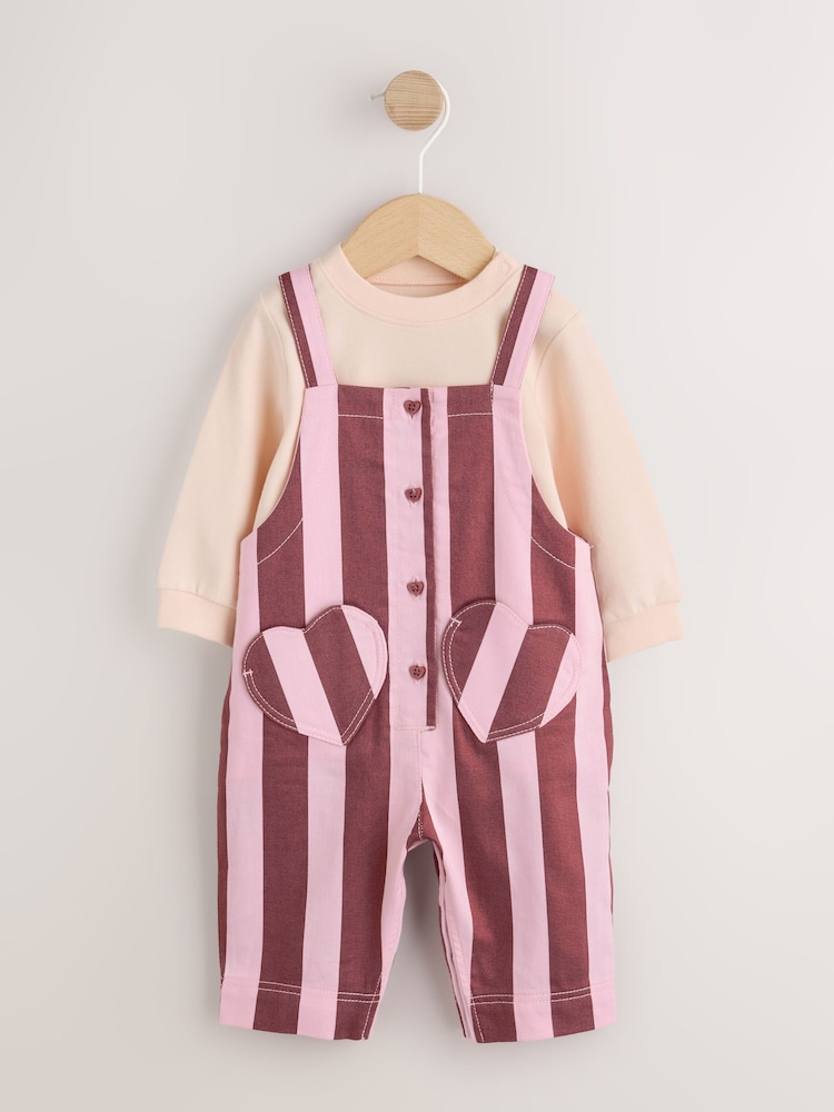 Chocolate Brown Stripe Baby Dungaree And Bodysuit 2 Piece Set (0mths-2yrs) - Image 2 of 8