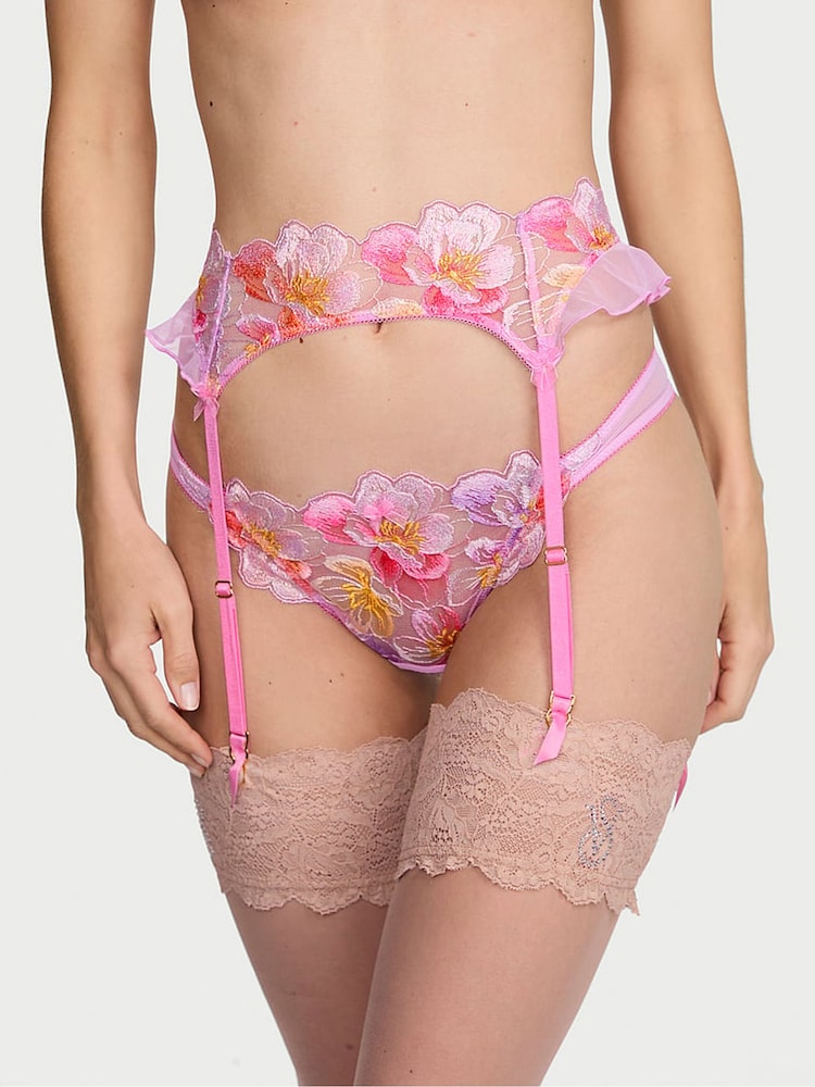 Victoria's Secret Watercolour Pink Embroidery Garter Belt - Image 2 of 3