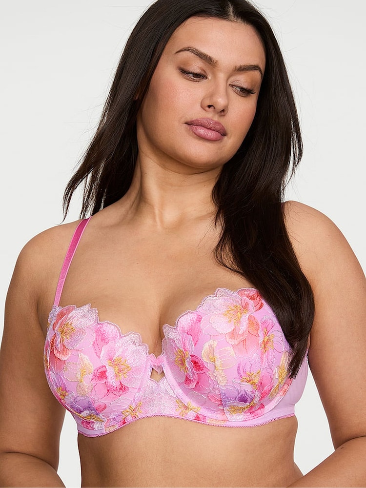 Victoria's Secret Watercolour Pink Lightly Lined Demi Embroidery Bra - Image 1 of 3