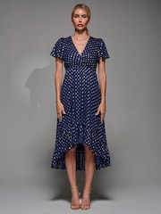 Jolie Moi Blue Petite Short Sleeve Midaxi Dress - Image 4 of 6