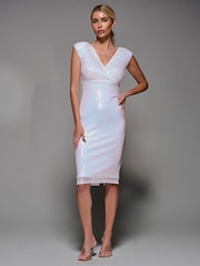 Jolie Moi White Qaya Sequin V-Neck Shift Dress - Image 1 of 6