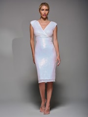 Jolie Moi White Qaya Sequin V-Neck Shift Dress - Image 4 of 6