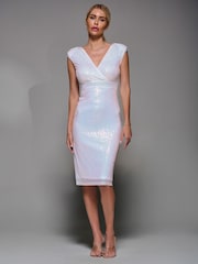 Jolie Moi White Qaya Sequin V-Neck Shift Dress - Image 5 of 6