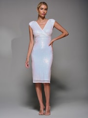 Jolie Moi White Qaya Sequin V-Neck Shift Dress - Image 6 of 6