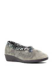 Lunar Grey Paloma Animal Print Trim Wedged Slippers - Image 3 of 10
