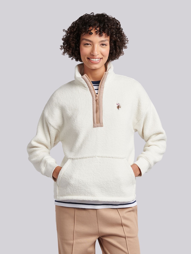 U.S. Polo Assn. White Double Horsemen Borg 1/4 Zip Fleece - Image 1 of 7 U.S. Polo Assn. White Double Horsemen Borg 1/4 Zip Fleece - Image 1 of 7