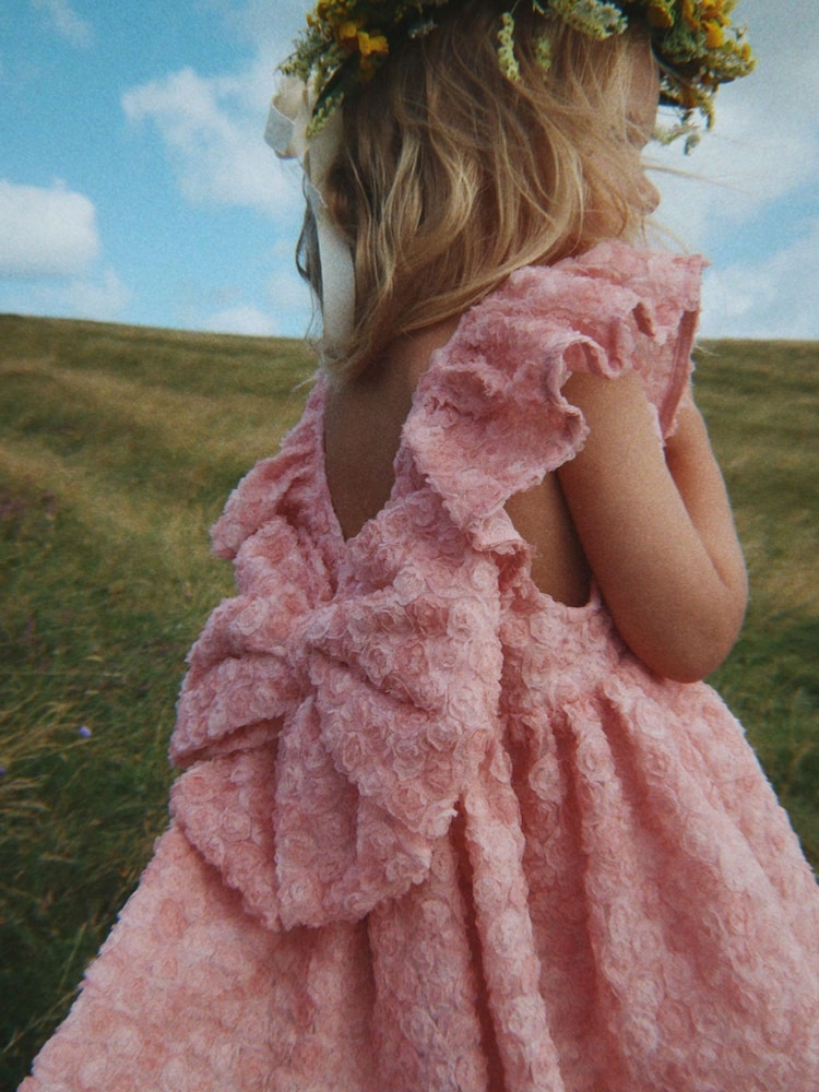 Konges Sløjd Pink Ally Textured Floral Occasion Dress With Oversized Bow - Image 3 of 3
