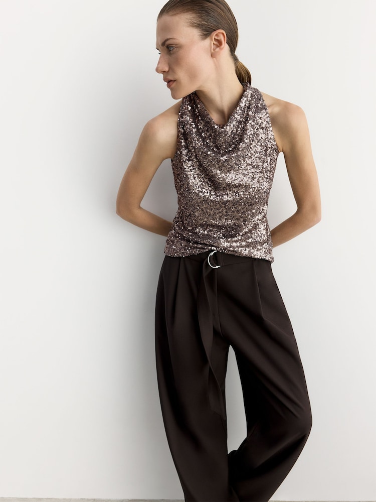 BHOEM Silver Sequin Shawl Collar Top - Image 1 of 7 BHOEM Silver Sequin Shawl Collar Top - Image 1 of 7