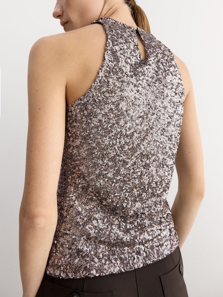 BHOEM Silver Sequin Shawl Collar Top - Image 2 of 7 BHOEM Silver Sequin Shawl Collar Top - Image 2 of 7