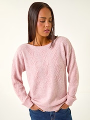 Roman Pink Petite Sequin Cable Knit Jumper - Image 1 of 5