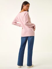 Roman Pink Petite Sequin Cable Knit Jumper - Image 3 of 5