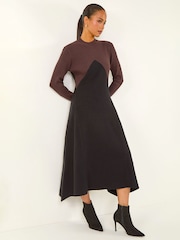 Roman Black Petite Contrast Knit Midi Dress - Image 1 of 5