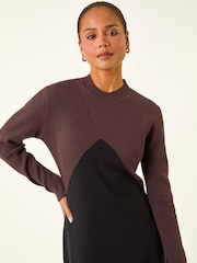 Roman Black Petite Contrast Knit Midi Dress - Image 4 of 5