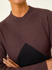 Roman Black Petite Contrast Knit Midi Dress - Image 5 of 5