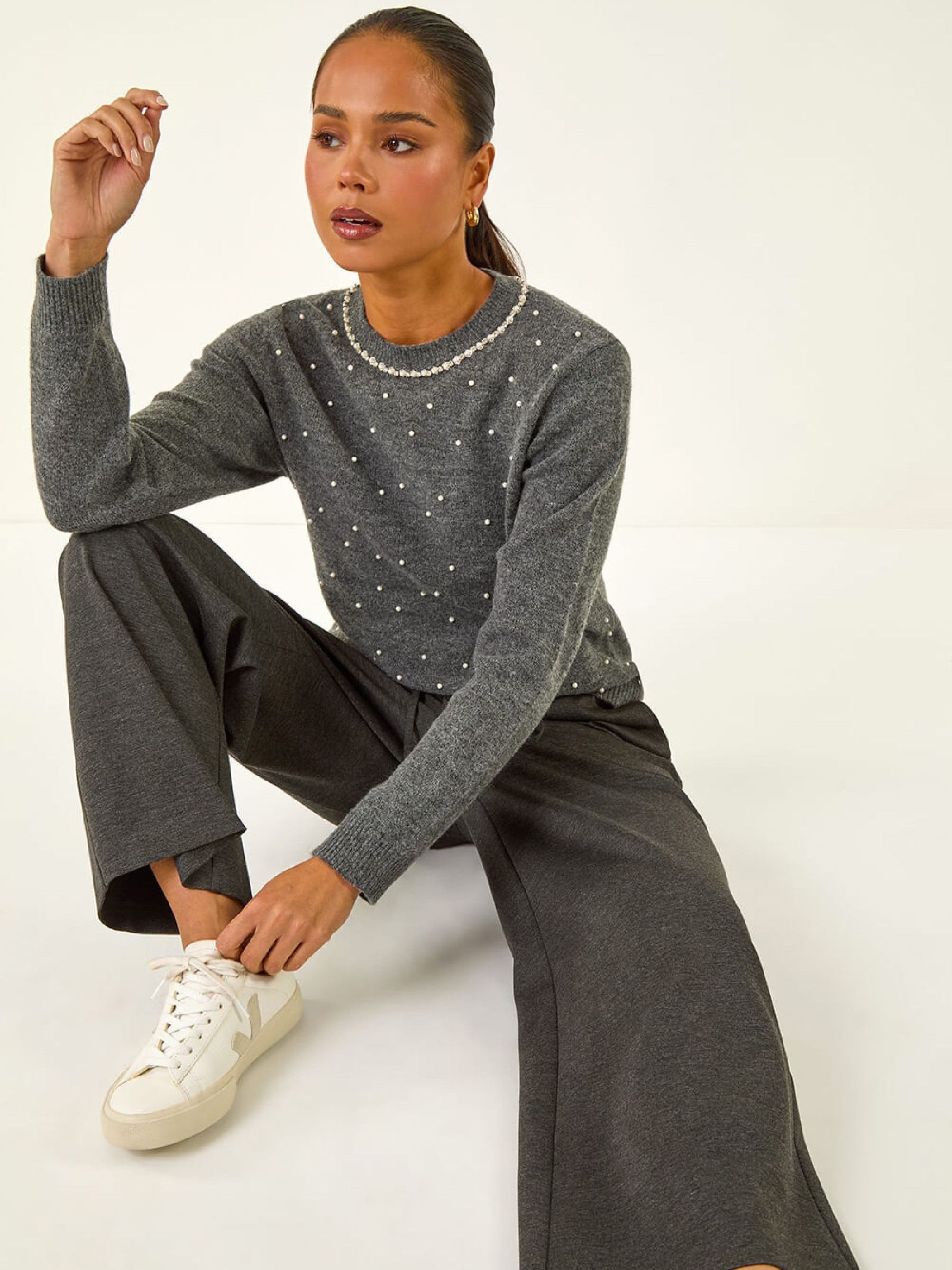Buy Roman Grey Petite Drawstring Ponte Trousers from Next USA