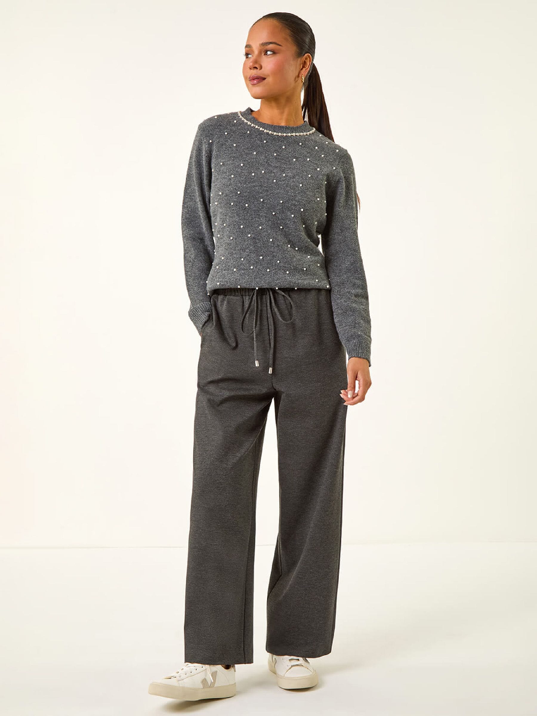 Buy Roman Grey Petite Drawstring Ponte Trousers from Next USA