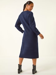 Roman Blue Petite V-Neck Knit Midi Dress - Image 3 of 5